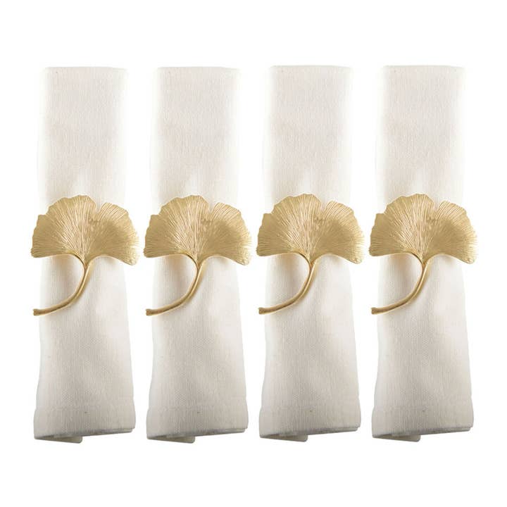 Set of 4 golden ginkgo napkin rings for wholesale by AULICA