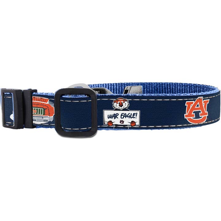 Navy Auburn Tigers Collegiate Woven Ribbon Dog Collar. for wholesale on Faire