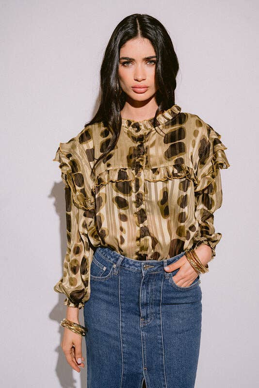 Piti Cuiti - Wholesale Blouse - Women's - LILI GREEN RUFFLE BLOUSE3