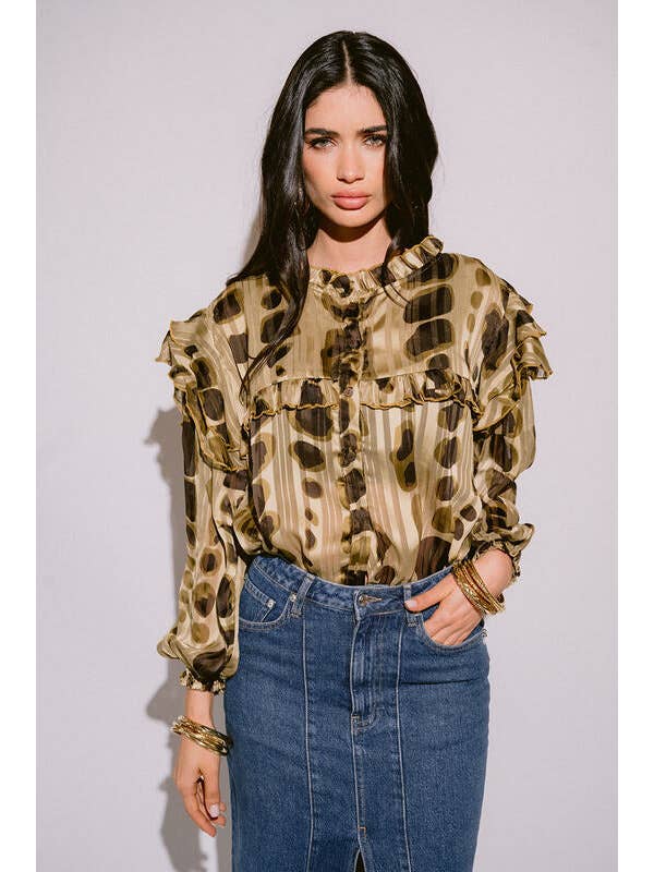 Piti Cuiti - Wholesale Blouse - Women's - LILI GREEN RUFFLE BLOUSE3