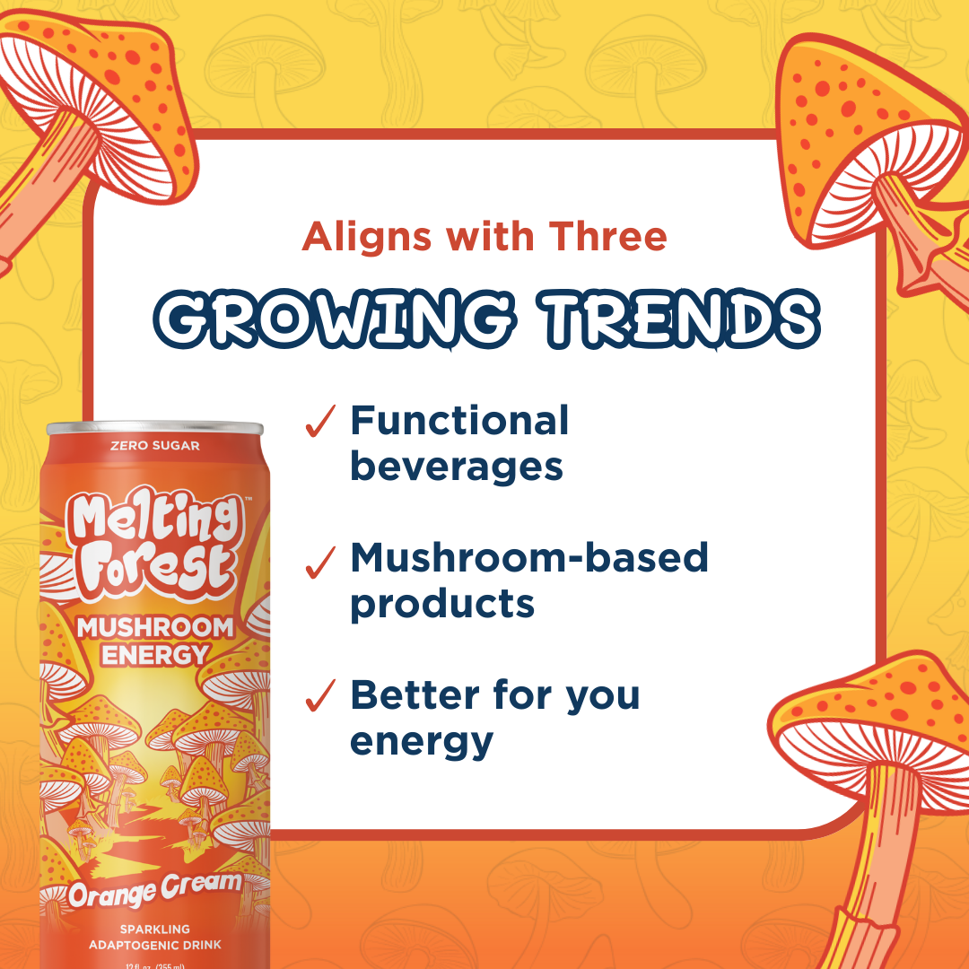Melting Forest - Venta al por mayor Bebida energética - Bebida Energética de Champiñones | Crema de Naranja | Adaptógeno8