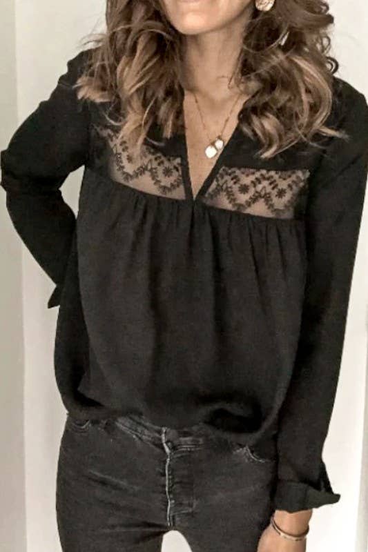 TREND SHOP - Wholesale Blouse - Women's - LACE DETAILED LOOSE FIT BLOUSE TOP1