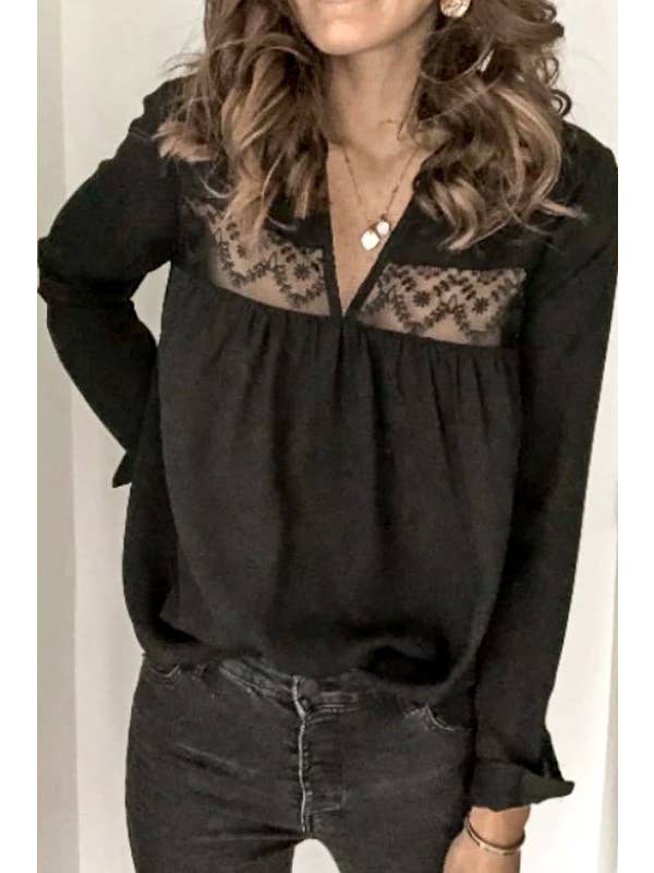 TREND SHOP - Wholesale Blouse - Women's - LACE DETAILED LOOSE FIT BLOUSE TOP1