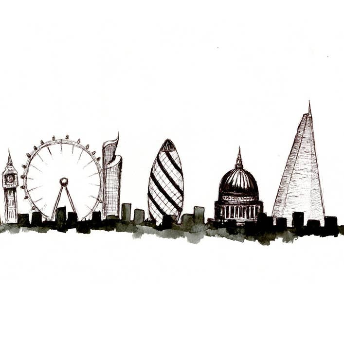 London B& W Skyline - London Art Print for wholesale by Drawn Together Art Collective