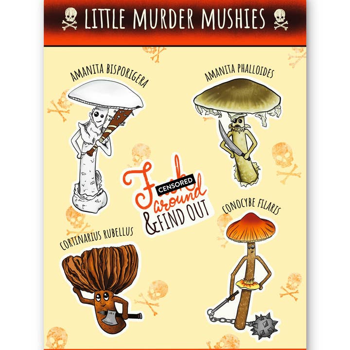 Mushroom Marauder – Großhandel Aufkleber – Little Murder Mushies | Stickerbogen mit 4 Tödlichen Pilzen3