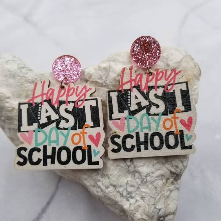 Happy Last Day Of School Wood Earrings - Graduation for wholesale by The Pretty Jewellery