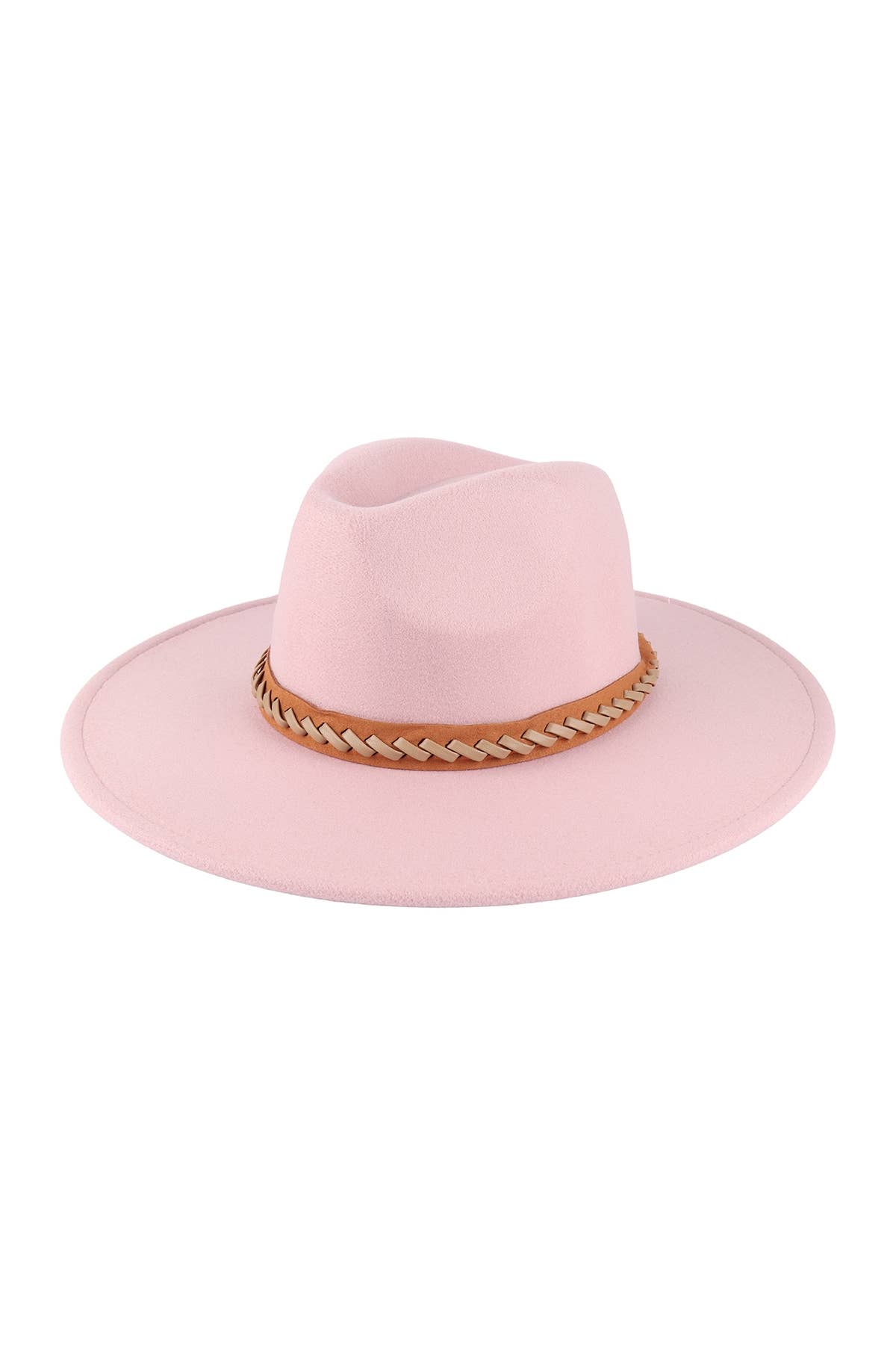 Pink Irene Wholesale - Wholesale Fedora - Women's - FELT FASHION BRIM HAT WITH LEATHER BRAIDED TRIM12