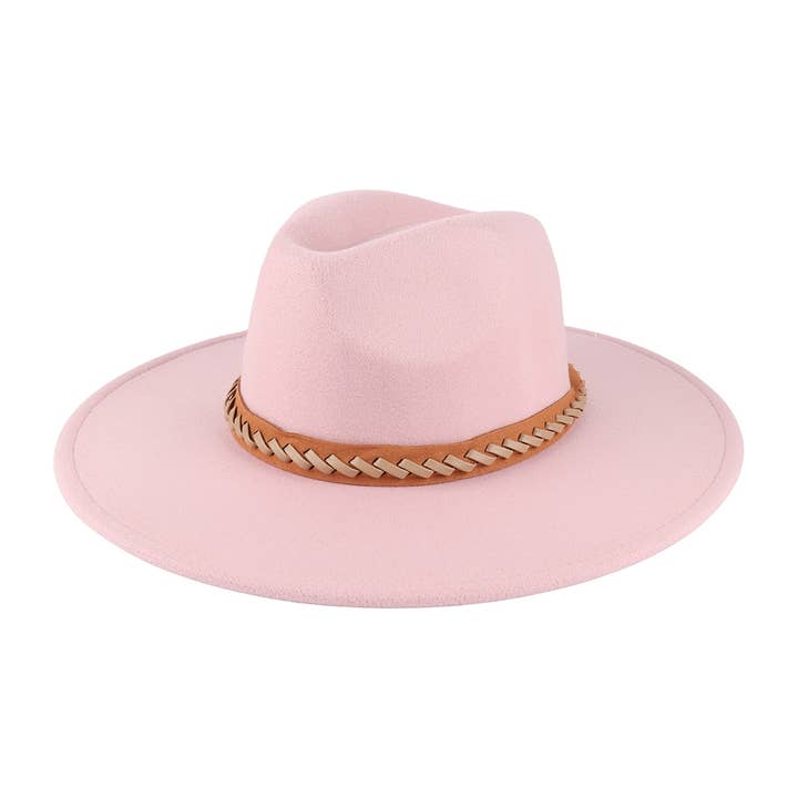 Pink Irene Wholesale - Wholesale Fedora - Women's - FELT FASHION BRIM HAT WITH LEATHER BRAIDED TRIM12