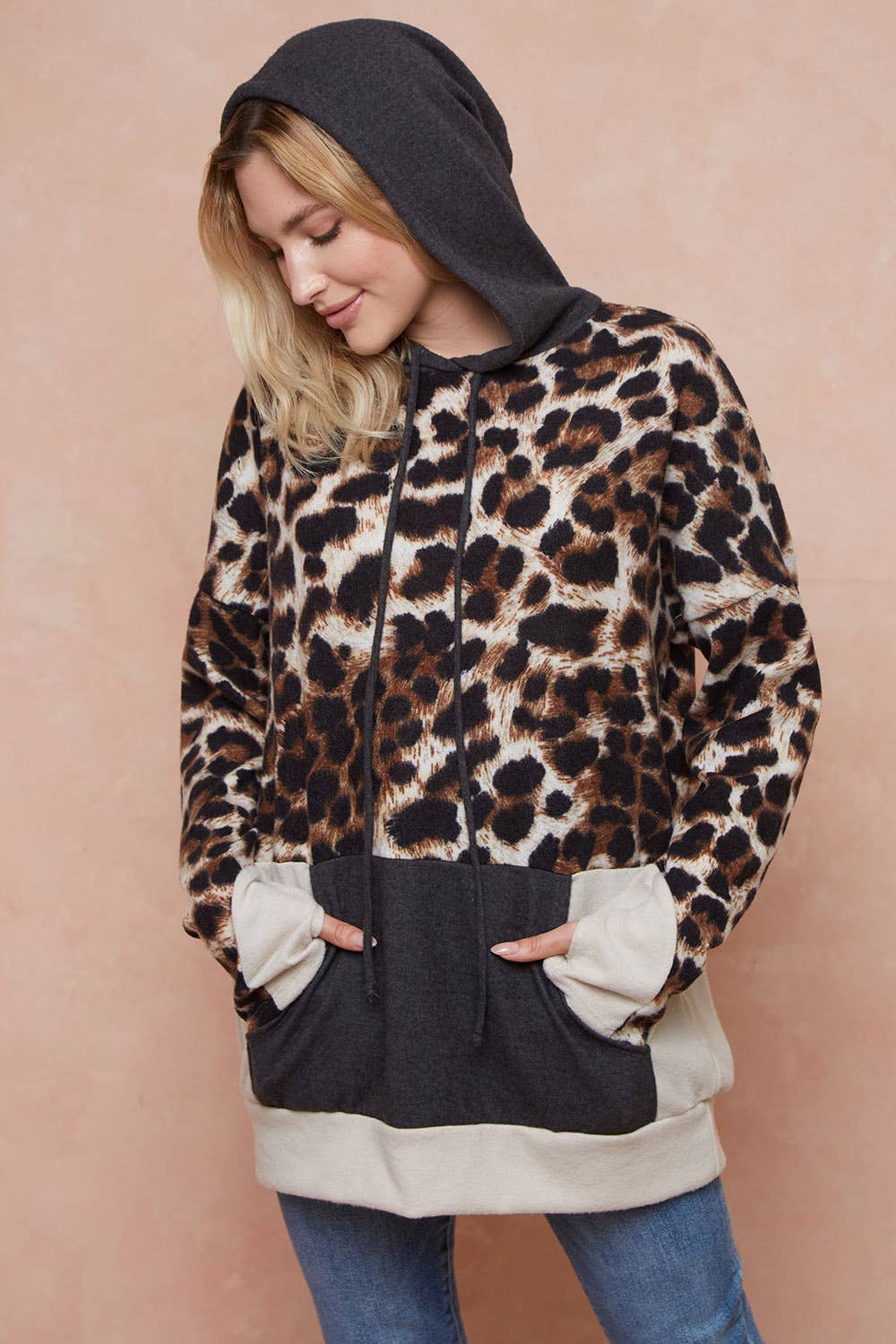 Moonshot Clothing - Wholesale Hoodie - Women's - MST2826-Against All Odds Leopard Colorblock Hoodie1