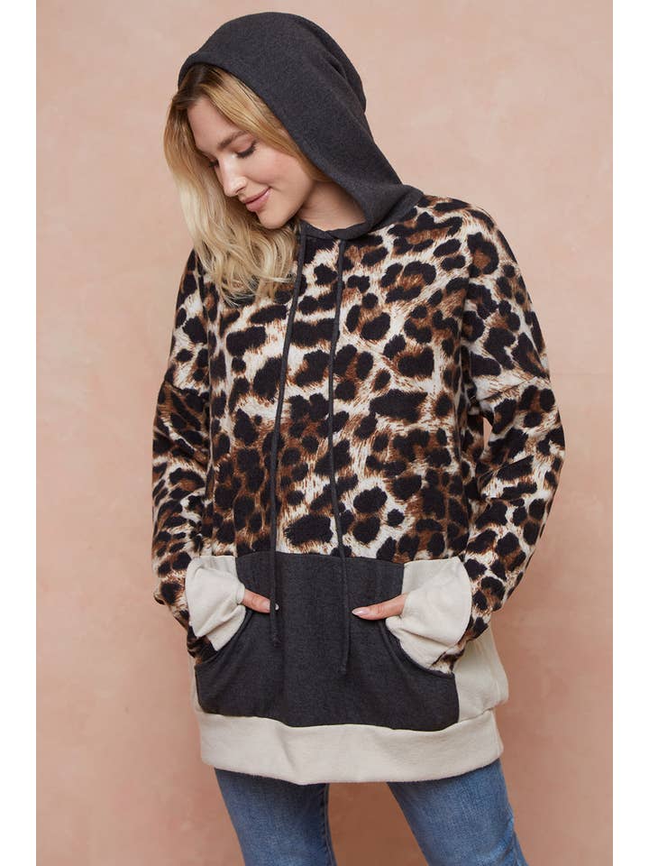 Moonshot Clothing - Wholesale Hoodie - Women's - MST2826-Against All Odds Leopard Colorblock Hoodie1