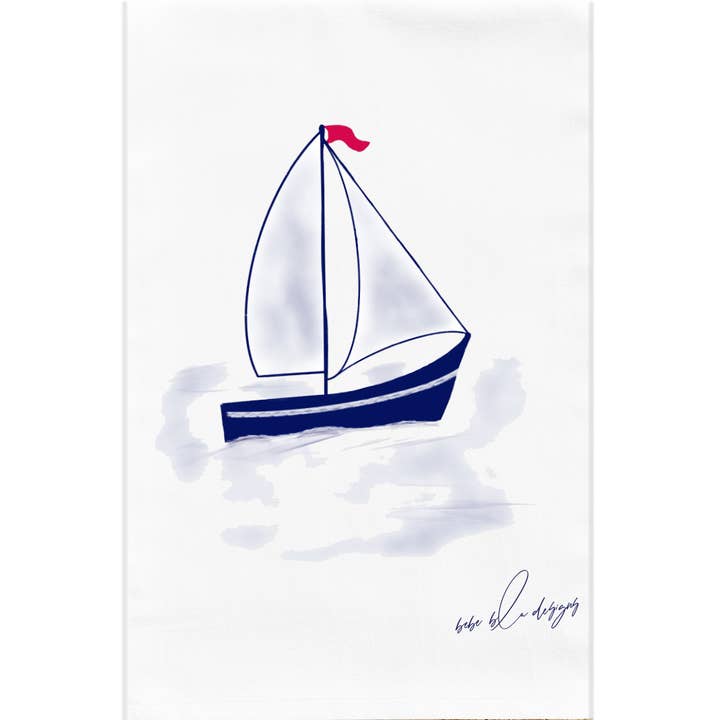 Sailboat Flour Sack Tea Towel, Nautical Kitchen Decor for wholesale by Bebe Blu Designs, LLC