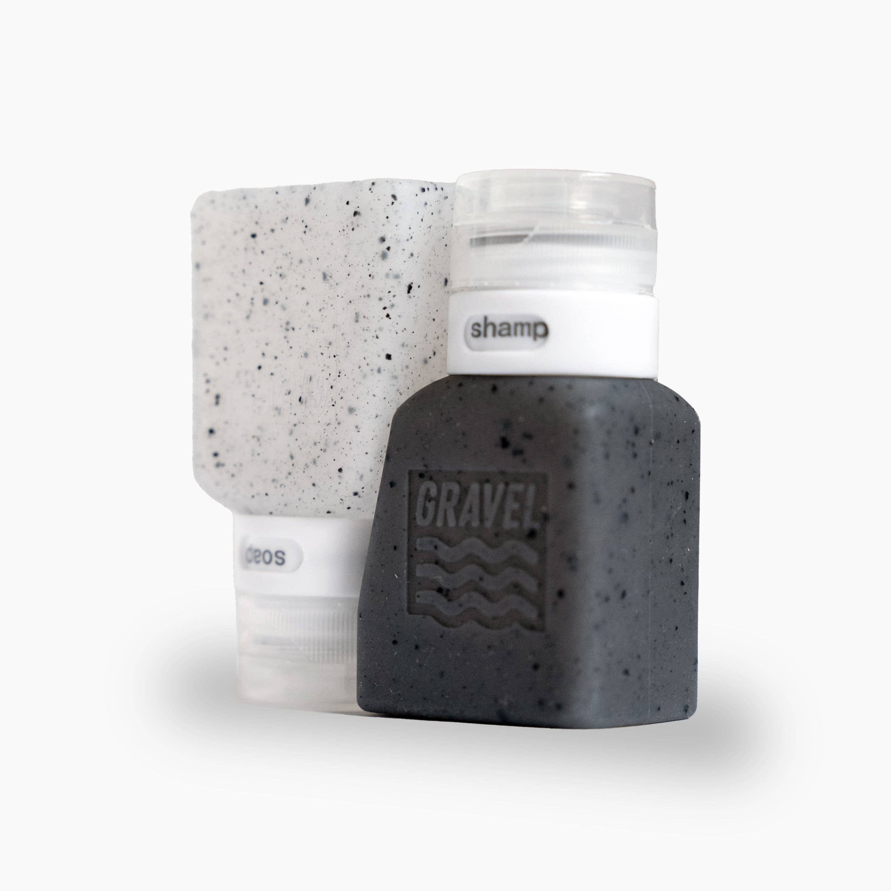 Gravel - Vendita all'ingrosso Contenitore da viaggio - Flaconi da Viaggio per Liquidi 3oz (89 ml) (Confezione da Due) | Trasparente & Grigio0