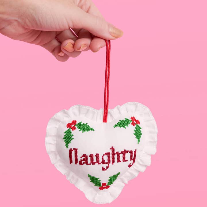 xo, Fetti - Wholesale Ornament - Naughty or Nice Christmas Ornament Cross stitch 7x5" heart4