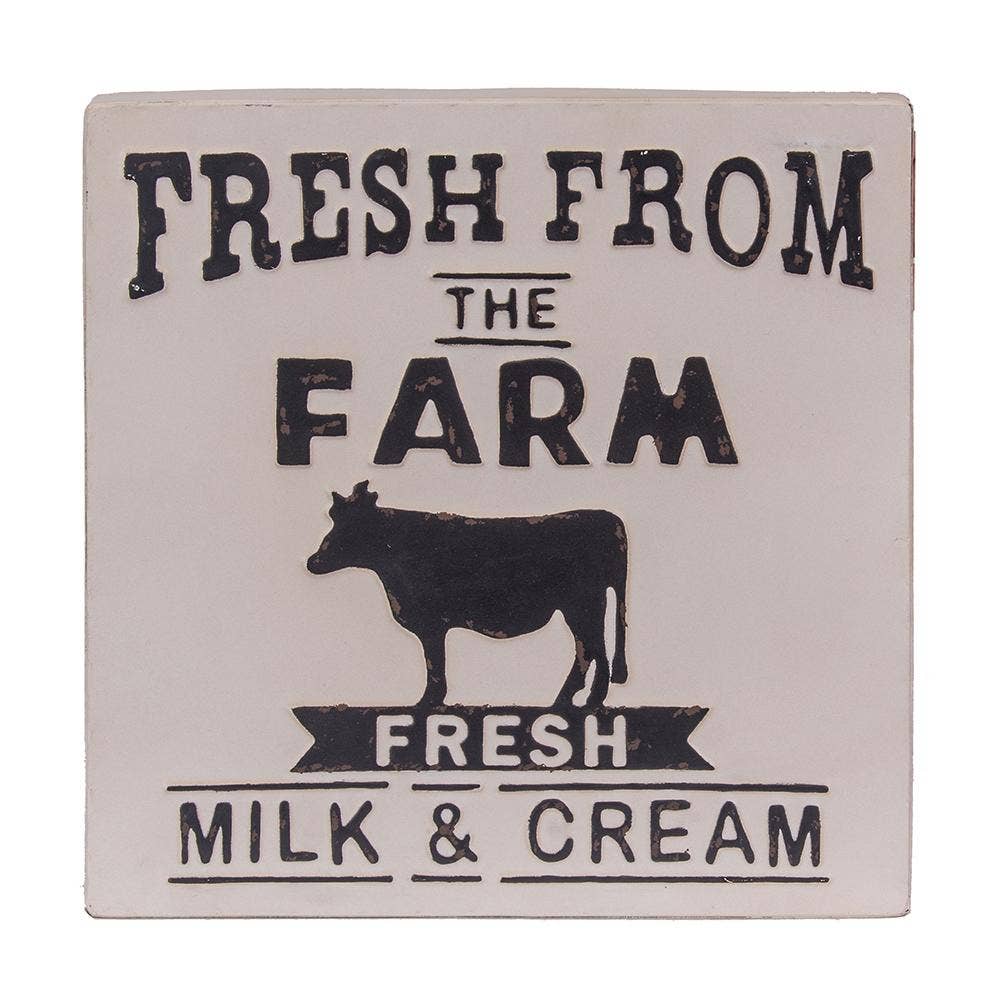 A&B Home Group Inc. – Engroshandel 3D-vægkunst – 14x1x14"H Metal Frisk Fra Gården Mælk & Fløde Skilt0