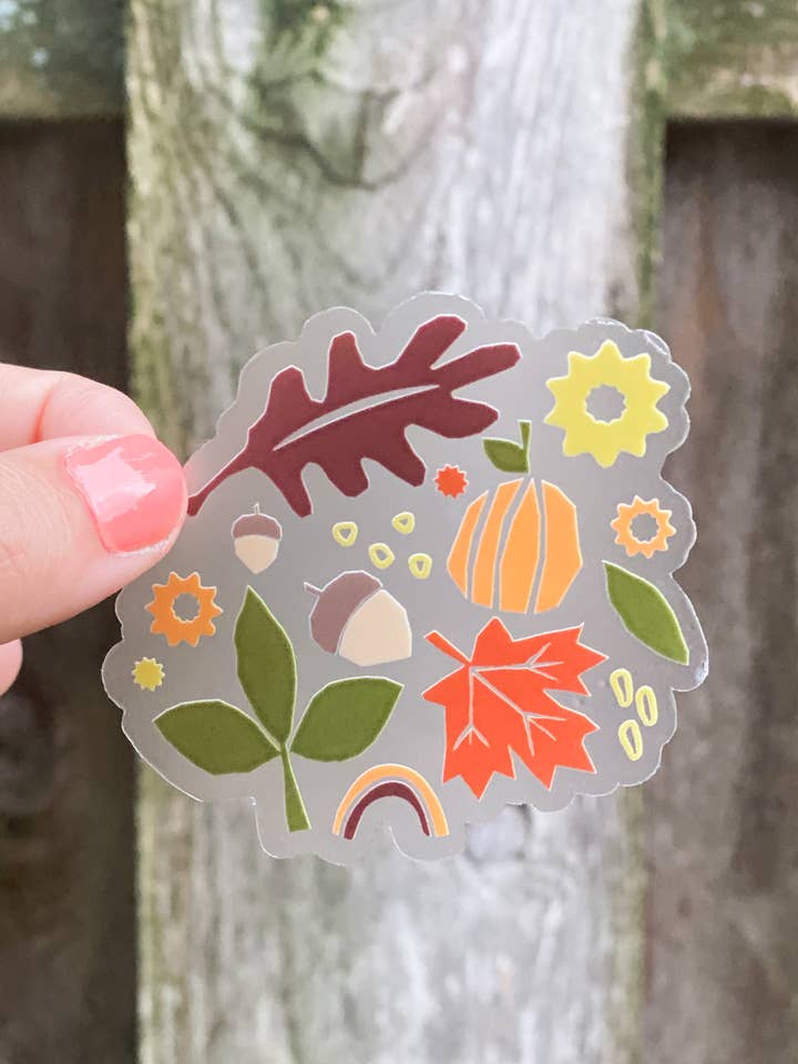 Clear Abstract Fall Leaves Sticker for wholesale by Bottlebrush Graphics