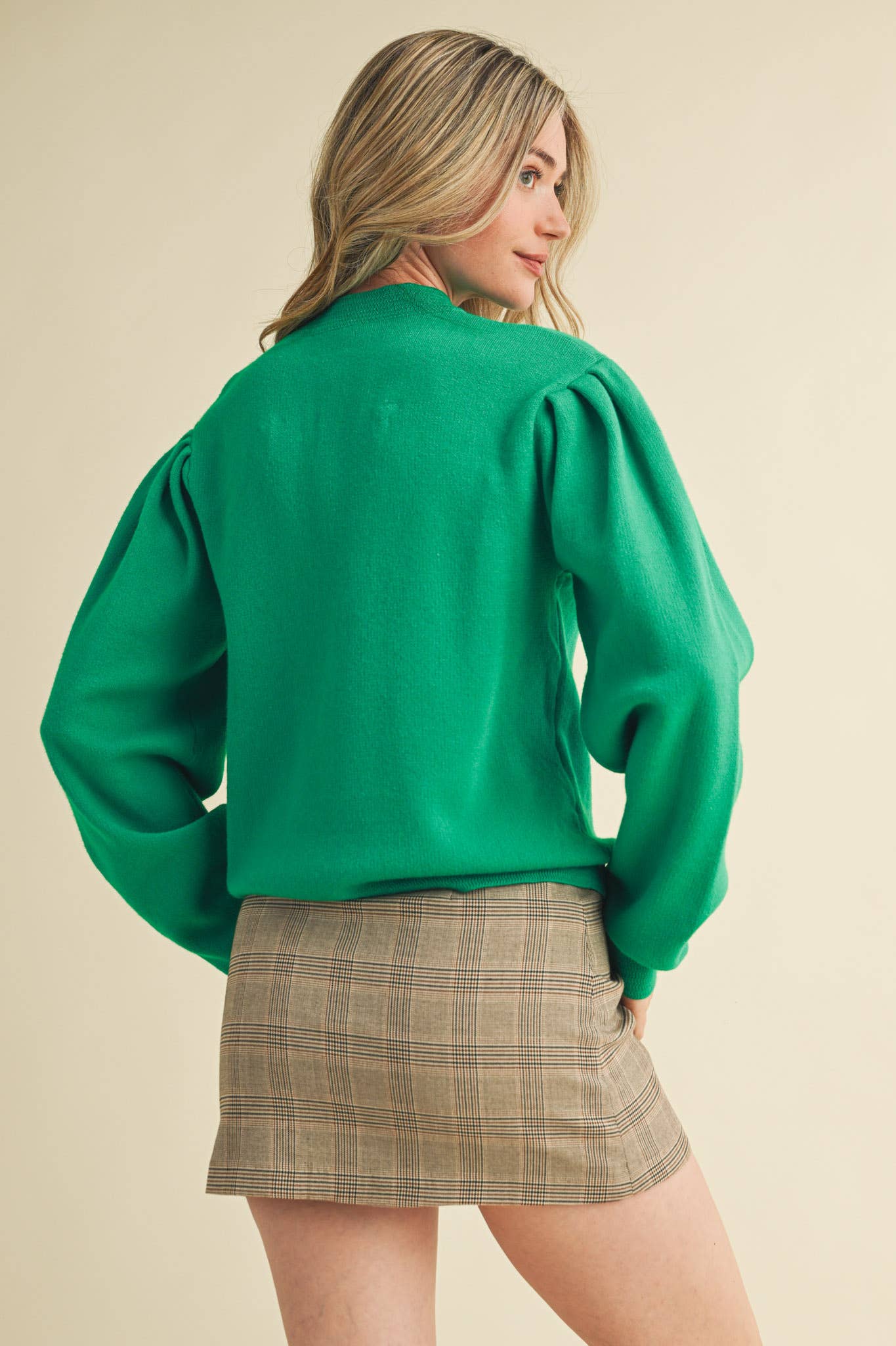 &MERCI - Wholesale Knit Sweater - Women's - MOCK NECK PUFF SLEEVE SWEATER MSW1103066