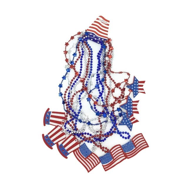 4E's Novelty - Wholesale Party Favor - 4E's Novelty Patriotic Beads Necklaces Bulk (72 Pack) - 4th of July Party Favors for Kids & Adults, Red White Blue Beads for Parade Accessories