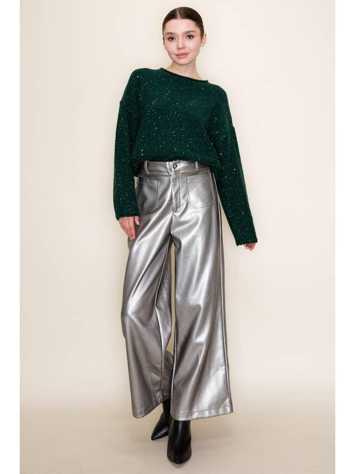 GeeGee x Lovelo - Wholesale Pants - Women's - Metallic Wide-Leg Faux Leather Pants CP52199