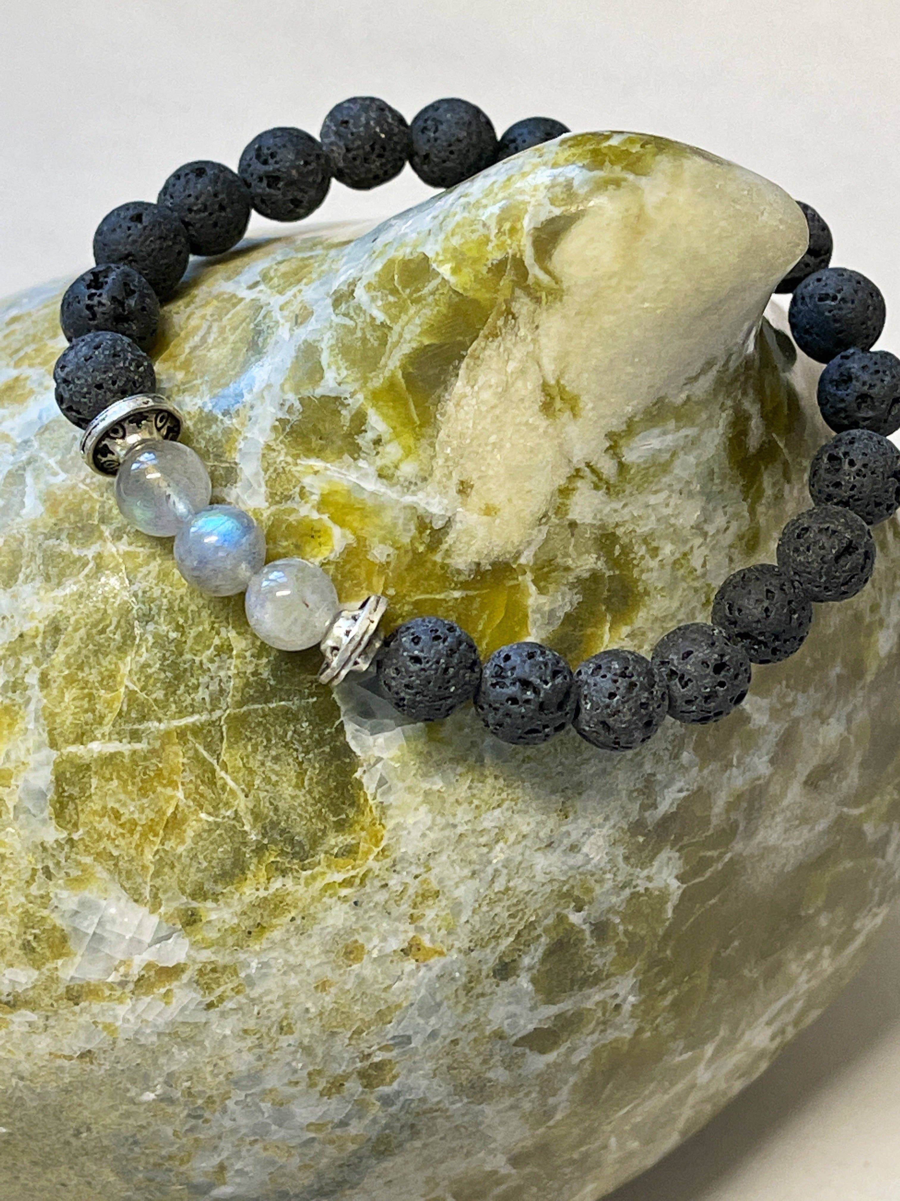 Peace Love Bling - Wholesale Beaded Bracelet - Rainbow Moonstone Lava Stone Bracelet can be used for calming, awakening the inner goddess, aromatherapy3