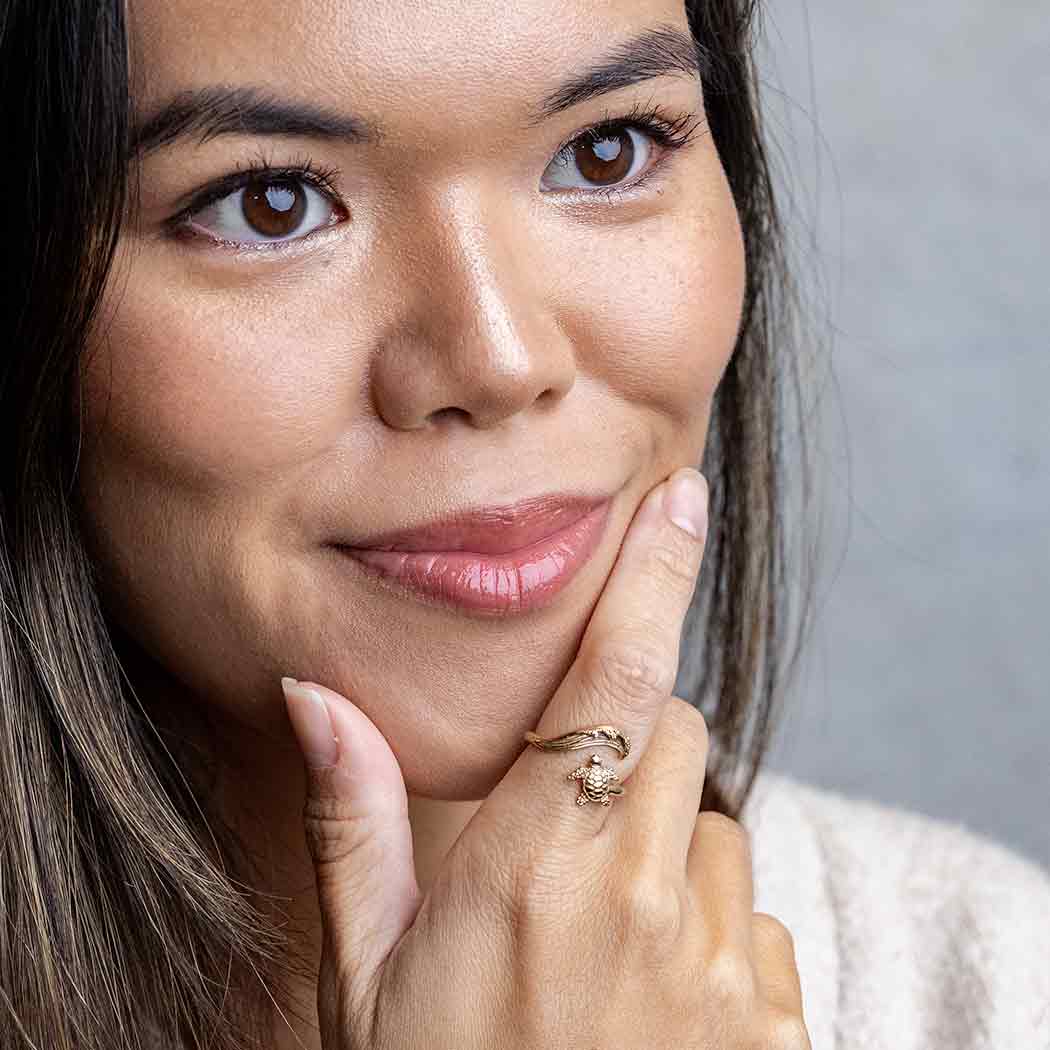 Nina Designs - Wholesale Cocktail/Statement Ring - Sterling Silver or Bronze Sea Turtle & Wave Adjustable Ring2