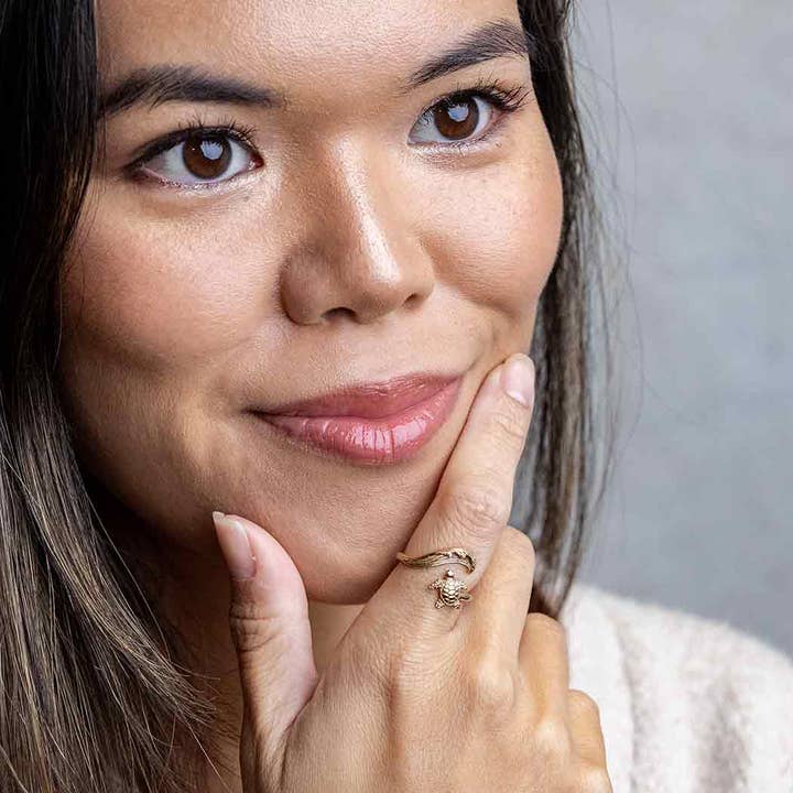 Nina Designs - Wholesale Cocktail/Statement Ring - Sterling Silver or Bronze Sea Turtle & Wave Adjustable Ring2