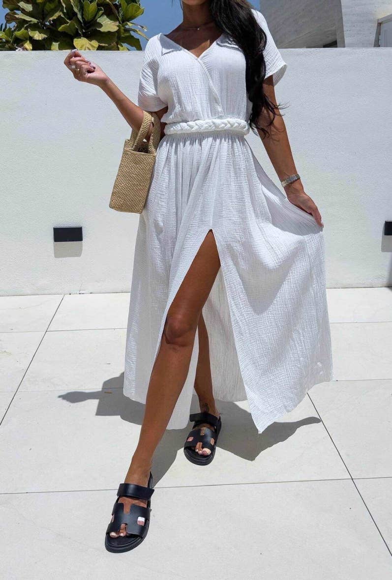 ESTEE BROWN – Großhandel Kleid – Damen – Langes Kleid aus Baumwollgaze mit Gürtel - 7173B0