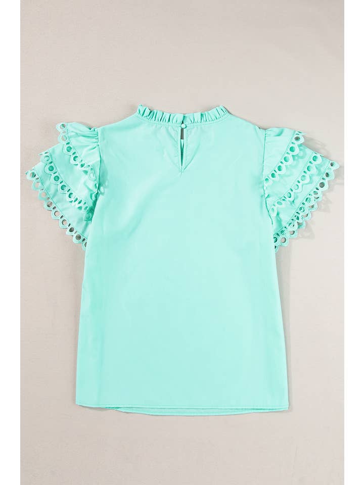 Aapparella - Wholesale Blouse - Women's - Women Layered Rickrac Cap Sleeve Filled Neck Blouse | S-XL