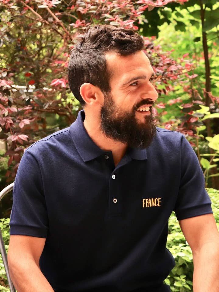 Polo blu francese unisex - Ricamo oro per la vendita all'ingrosso da parte di FRANCE XXI