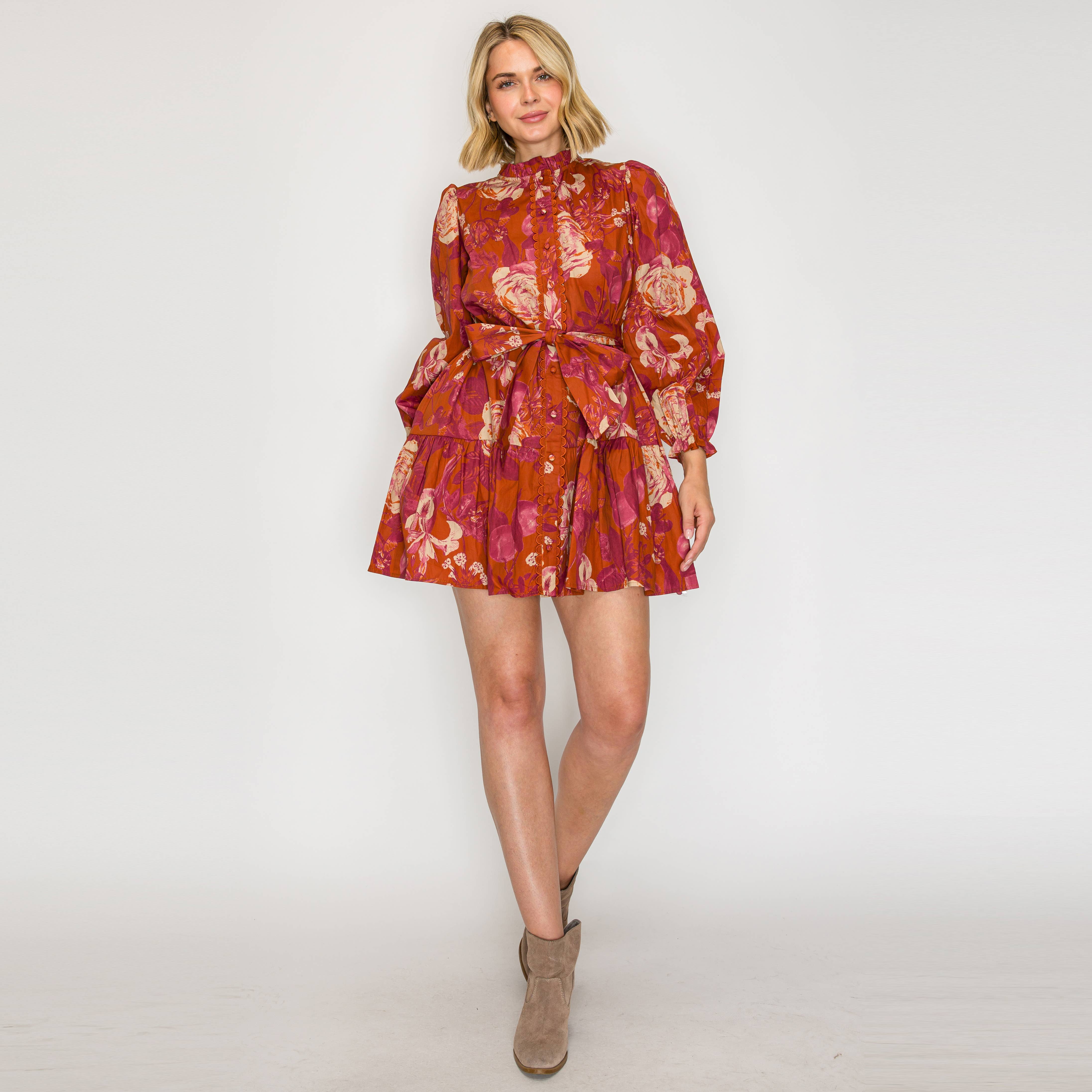 LoveWednesday - Wholesale Dress - Women's - Rustic Rose Print Mini Dress - LWD32721