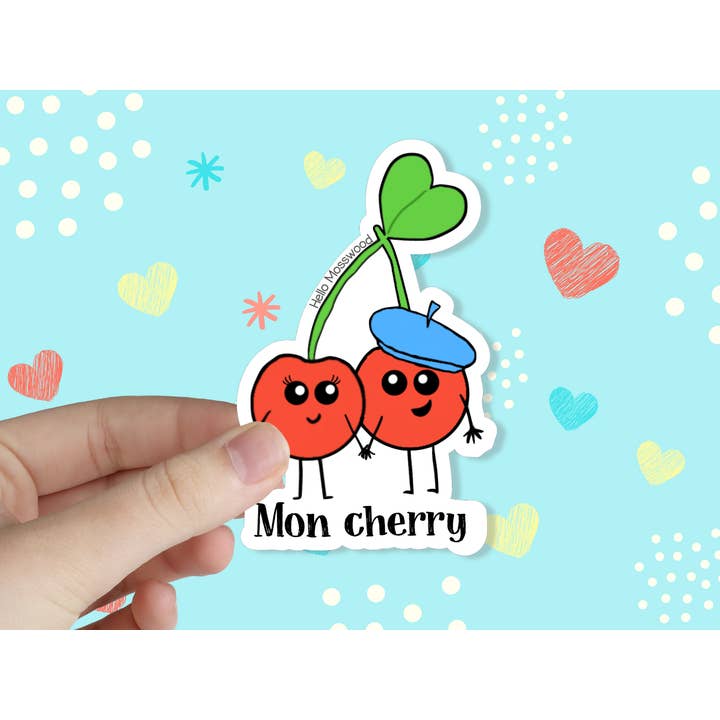 Mon Cherry Vinyl Sticker for wholesale by Hello Mosswood