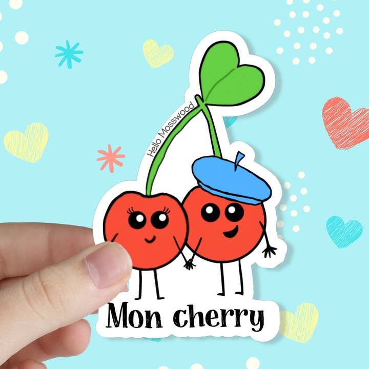 Mon autocollant vinyle cerise pour la vente par Hello Mosswood