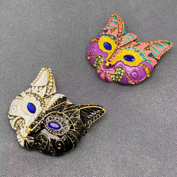 Mio Queena – wholesale Brosch – Rhinestone Emalj Kattmask Brosch2