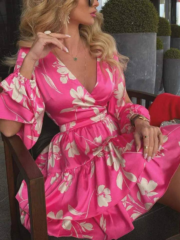 split ærme flæse hem blomsterprint kjole for engroshandel hos Fashion Combination