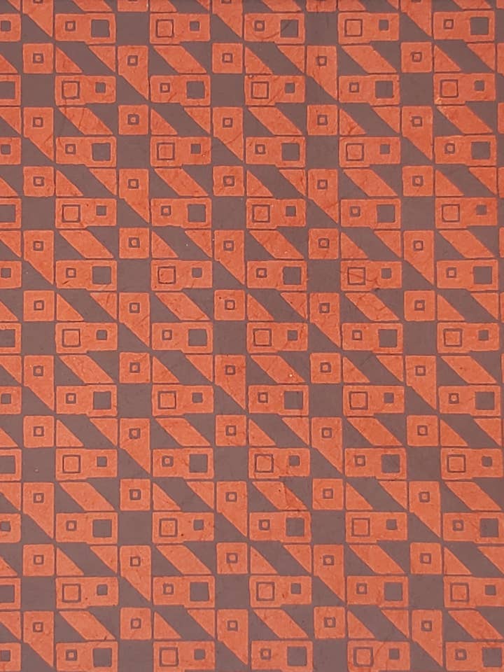 Lokta Printed Box Dark Brown On Pumpkin for wholesale by Aitoh Company