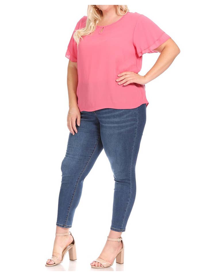 MOA COLLECTION - Wholesale Blouse - Women's - Women's Plus Size Short Sleeve Round Neck Blouse Top37