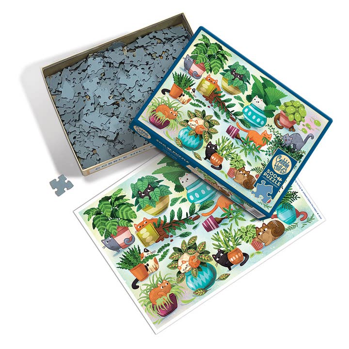 Outset Games and Cobble Hill Puzzles - Vente Puzzle – adulte - Puzzle de 500 pièces Chats contre Plantes1