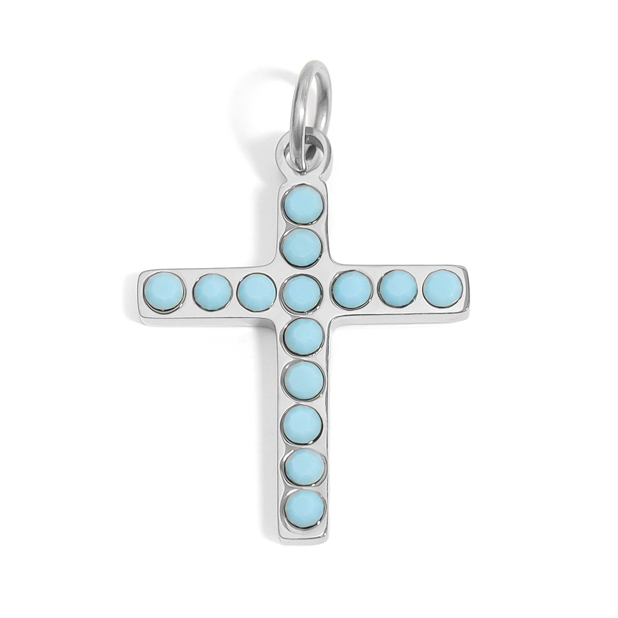WJW - Wholesale Individual Charm/Pendant - 18K Gold PVD Stainless Steel Turquoise Stone Cross Charm5