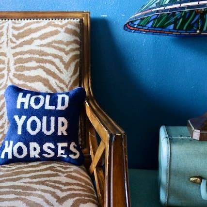 Southern Decorative - Wholesale Throw/Decorative Pillow - PRE ORDER: Hold Your Horses Needlepoint Pillow2
