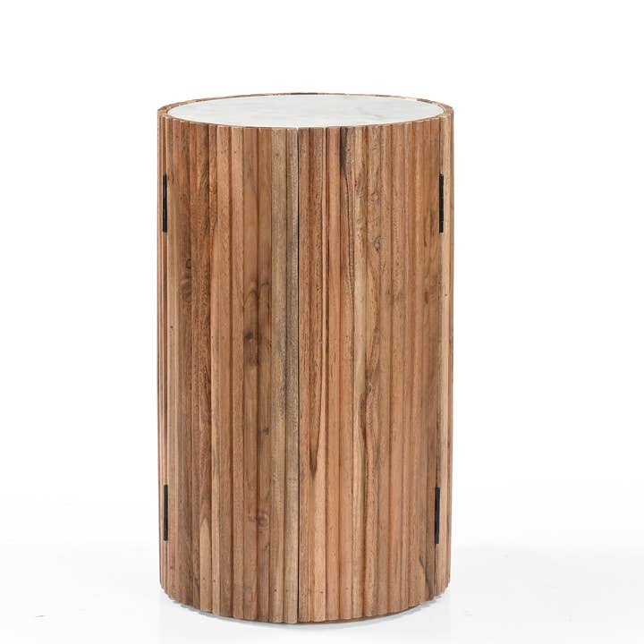 iAnanas Barschrank aus rustikalem Braunholz mit weißer Marmorplatte – Luxuriöses Weinregal & Aufbewahrung für Getränke und Gläser – Ideal für Wohnzimmer, Partyraum & Hausbar für den Großhandel von iAnanas