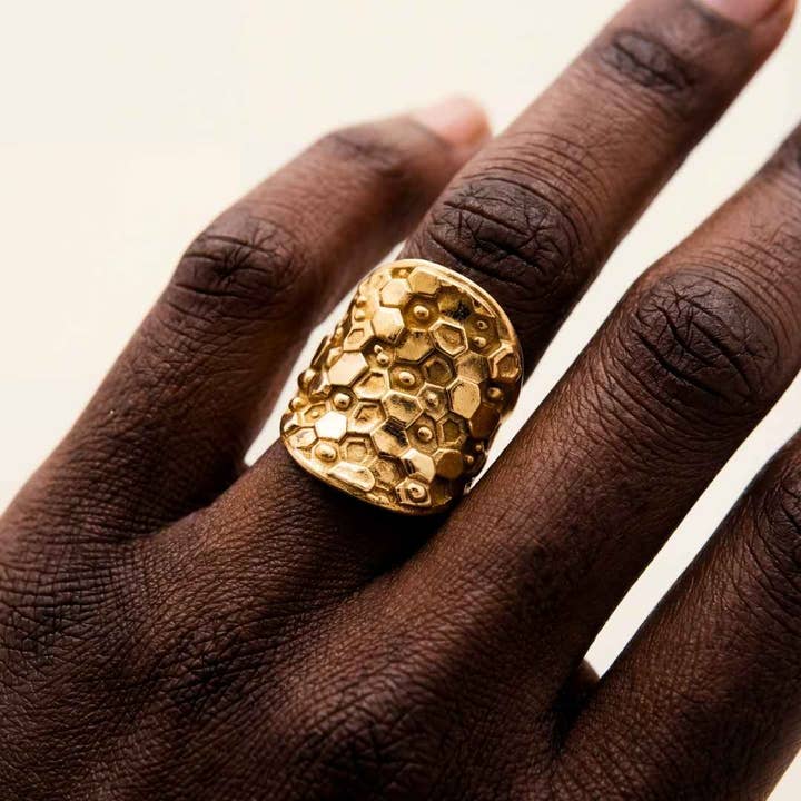 Dainty London – wholesale Cocktail/statement ring – The Gold Hemera Saddle Ring - Statement Everyday Gold Rings 1