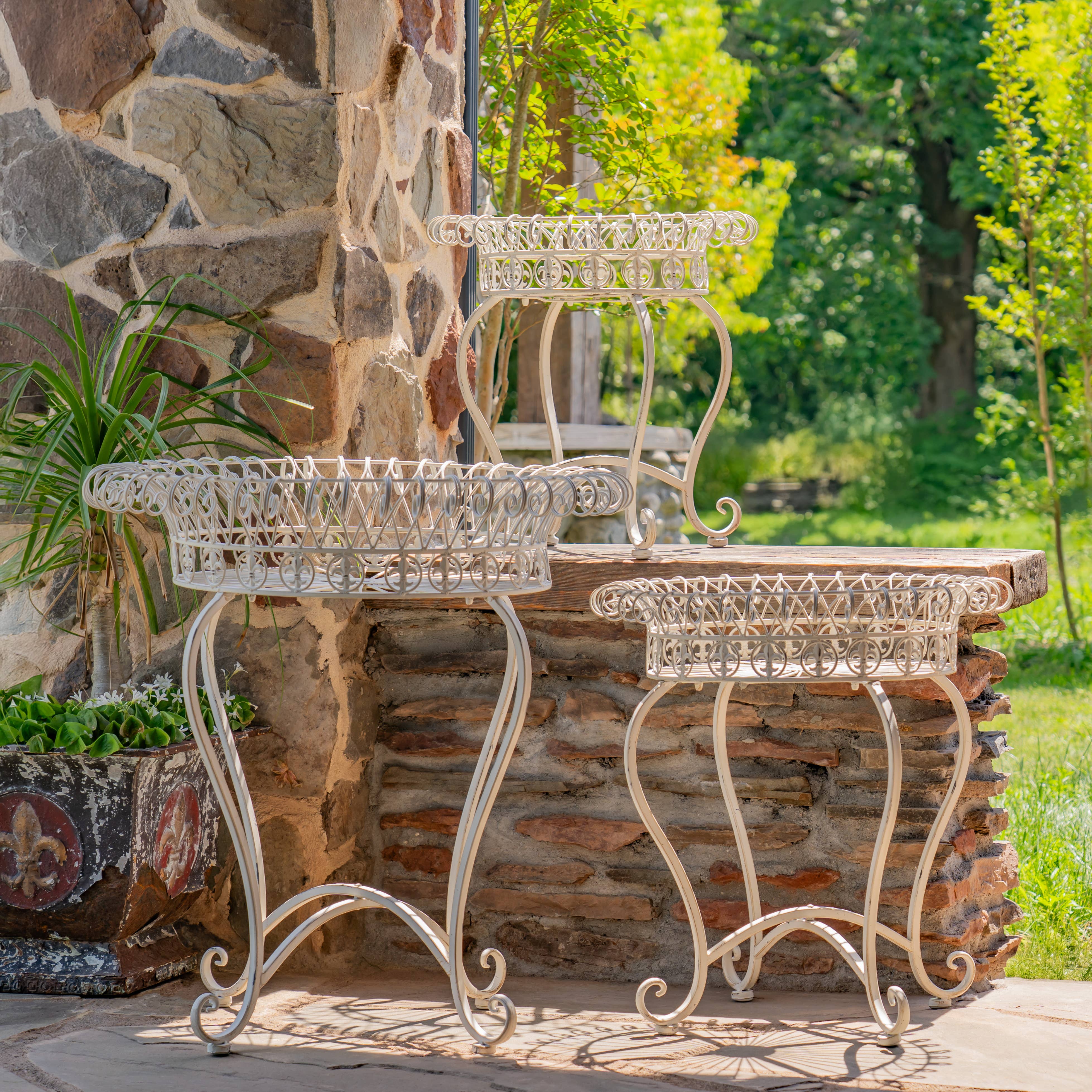 Zaer Ltd. International - Wholesale Plant Pot Stand - "London 1820" Wire Basket Plant Stands in 3 Sizes 3 Pc/Set2