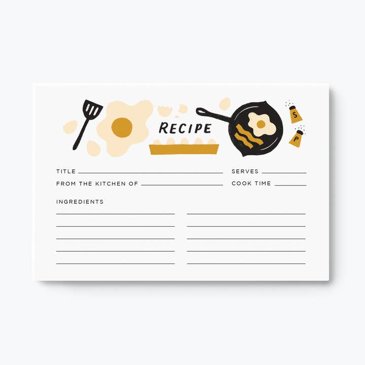 Eggs and Bacon Recipe Card for wholesale by Emily Rae Carlson Paper Goods