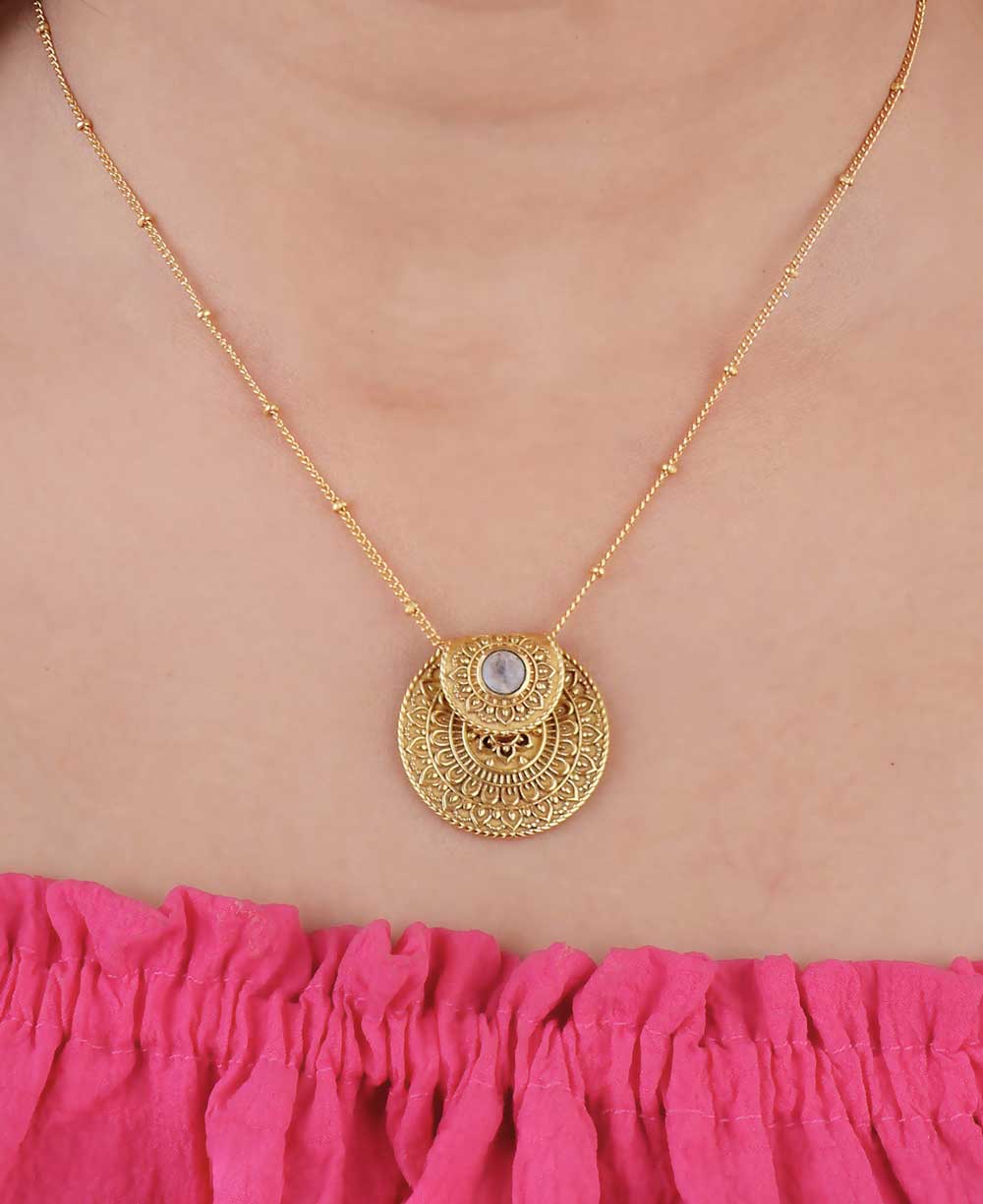 Culture Spot - Wholesale Pendant/Charm Necklace - Inspirational Gold Plated Mandala Necklace with Rainbow Moon6