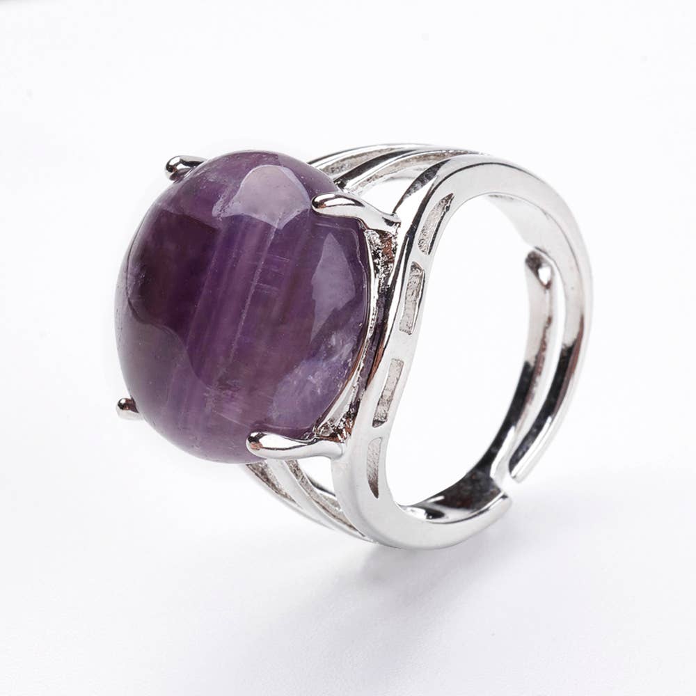 VIE - Vendita all'ingrosso Anelli cocktail/statement - Anello regolabile placcato argento con grande pietra circolare67