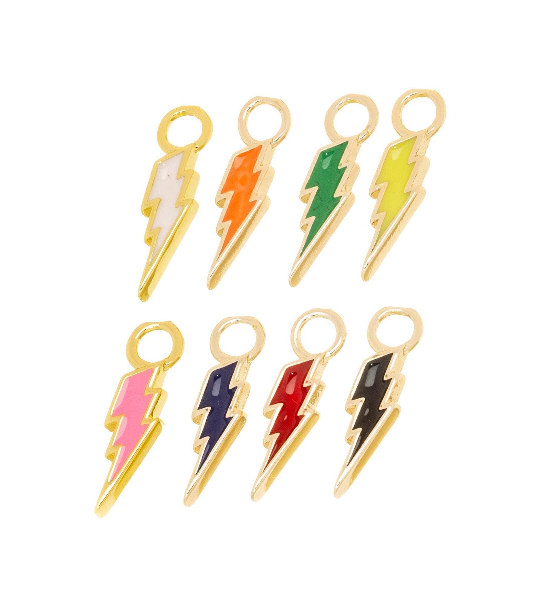 Jewel Pledge - Wholesale Individual Charm/Pendant - Gold Enamel Lightning Bolt Charms for Jewelry Making,CPG14080