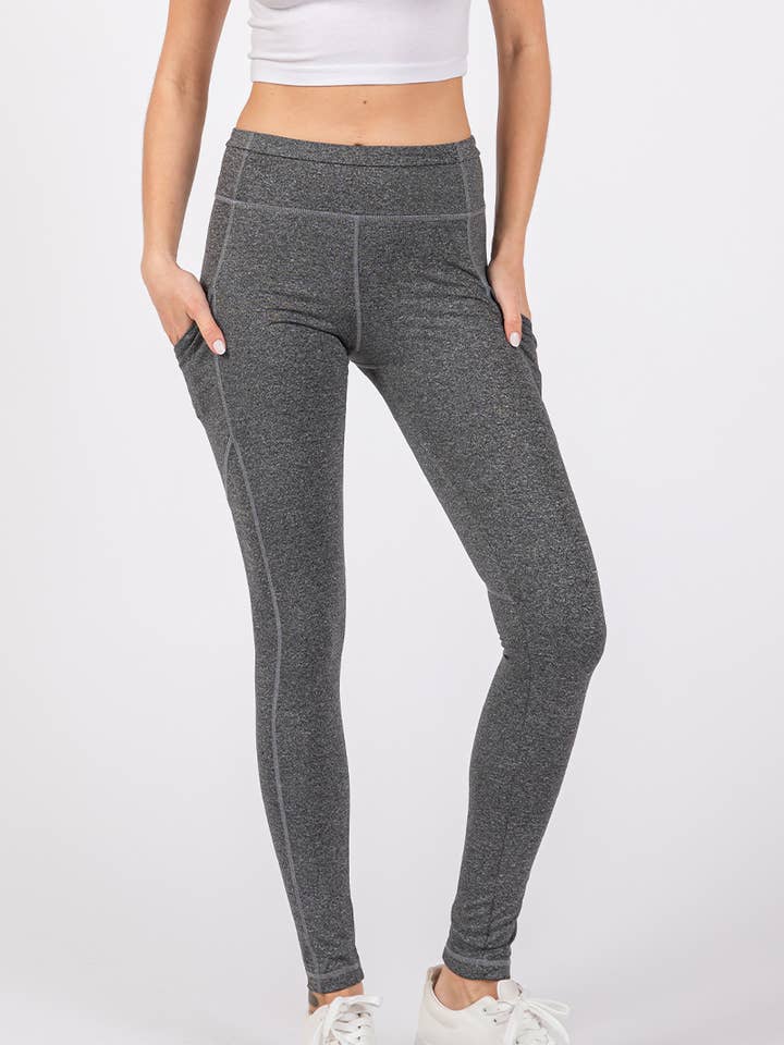 Heather Grey Full Length Active Leggings with Side Pocket for wholesale on Faire
