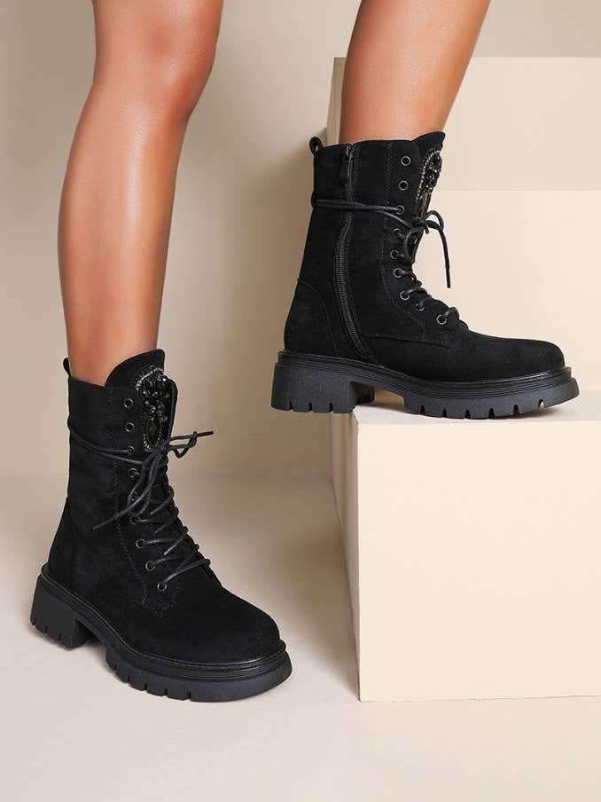 Joia Paris - Wholesale Booties - Women's - WZ-79 lace-up wedge ankle boots with rhinestones