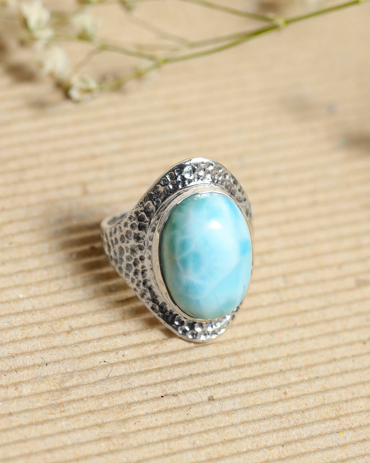 Tiramisu - Wholesale Cocktail/statement ring - 925 Silver Larimar Skygrain Crest Statement Ring1