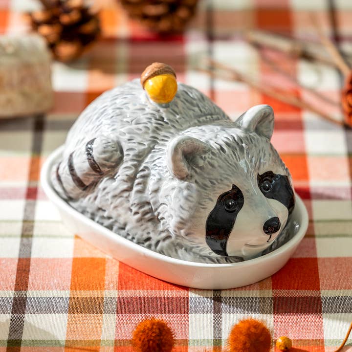 Grace Teaware - Wholesale Butter Dish - Raccoon with Acorn Butter Dish
