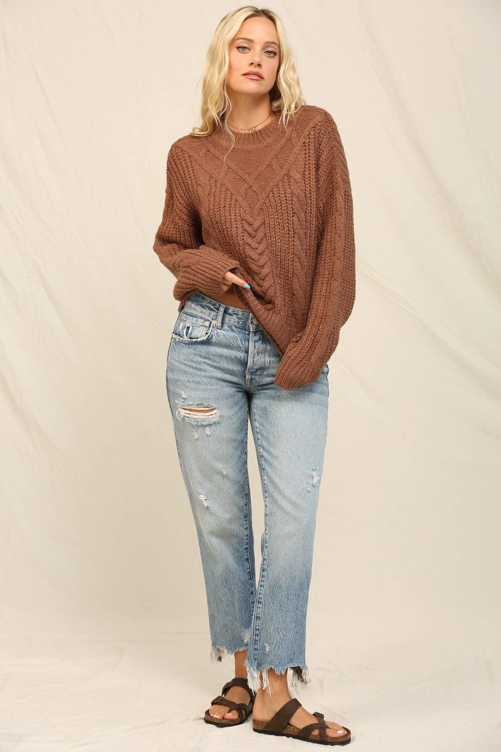 KyeMi - Wholesale Knit Sweater - Women's - Chunky Cable Knit Texture Sweater11